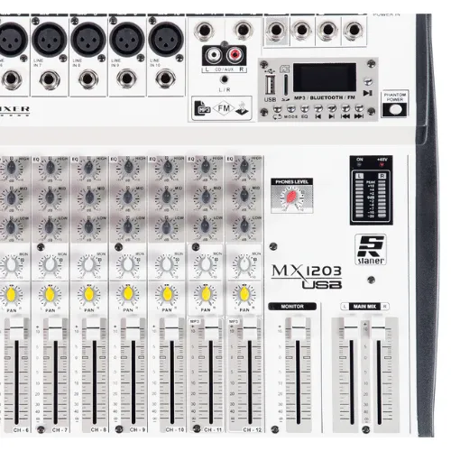 Mixer de Áudio Staner MX-1203 USB Profissional para Estúdio