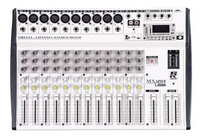 Mixer de Áudio Staner MX-1203 USB Profissional para Estúdio