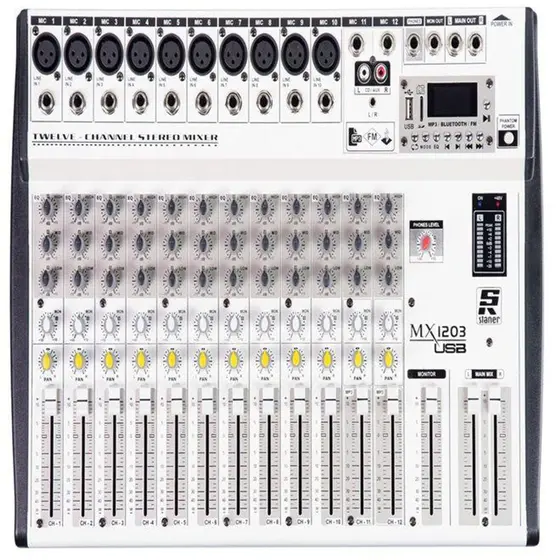 Mixer de Áudio Staner MX-1203 USB Profissional para Estúdio