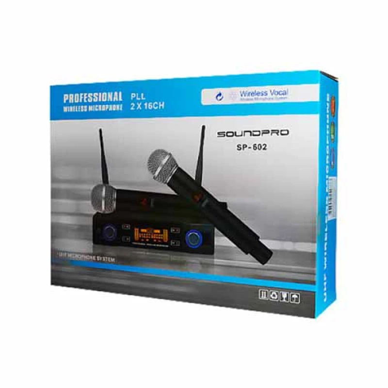Microfone S/ Fio UHF Duplo SoundPro SP-602