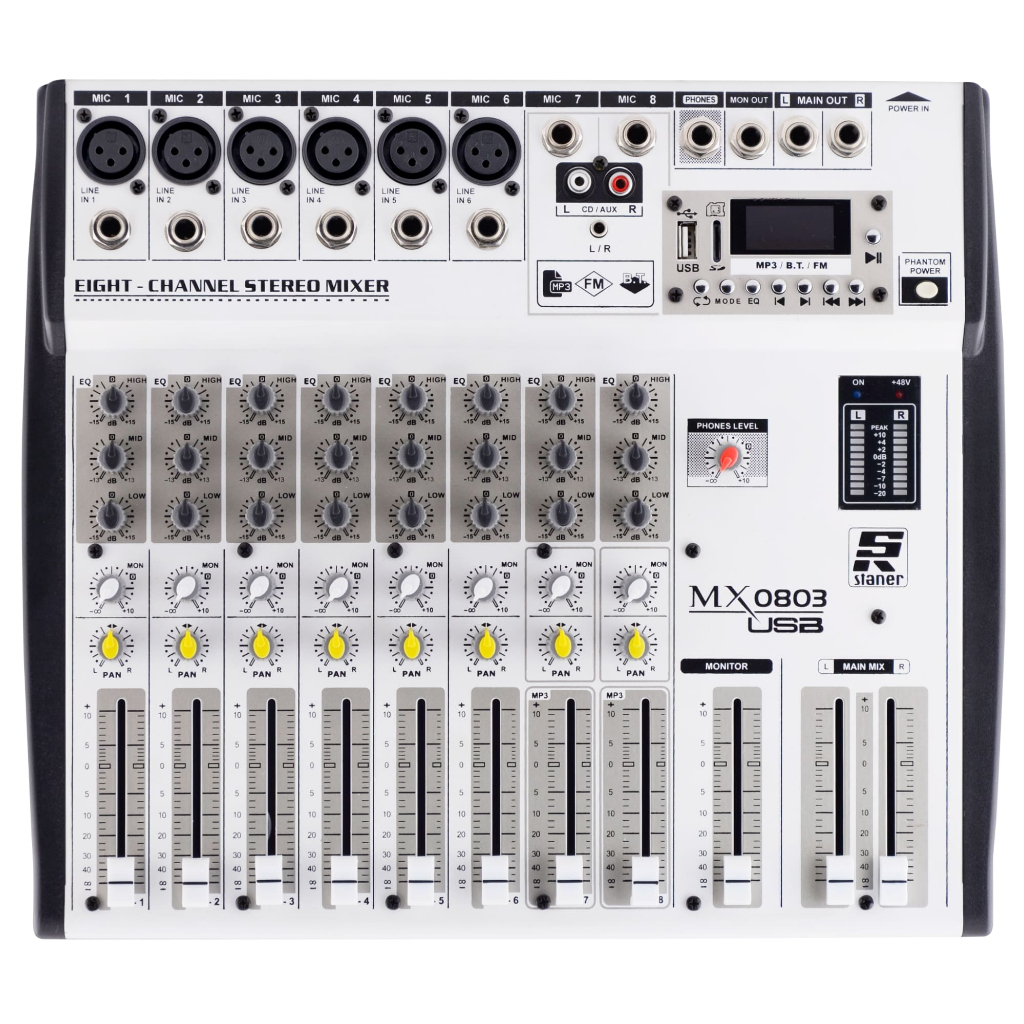 Mesa de Som Analógica STANER MX0803 8 Canais Bluetooth